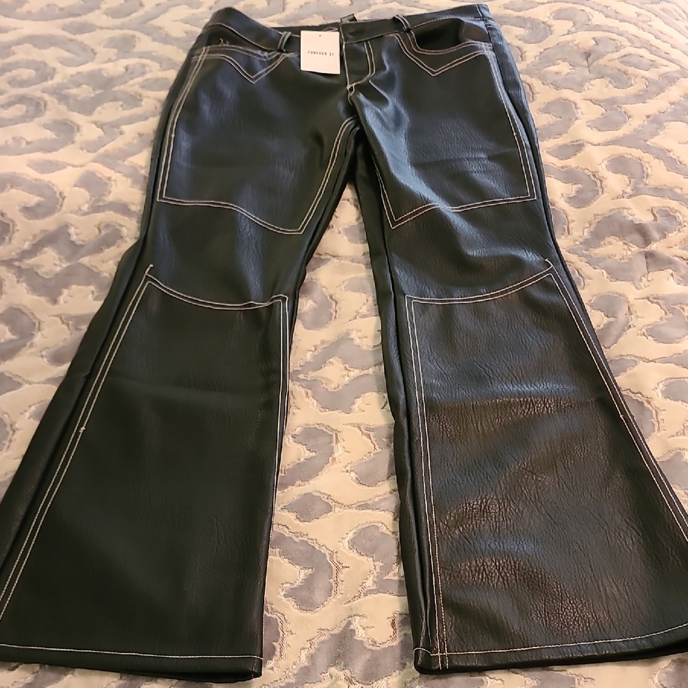 Black Flared Leather Pants